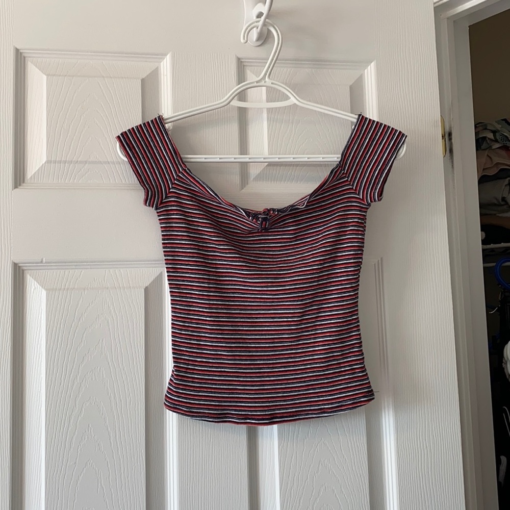 Colourful garage over the shoulder crop top size S